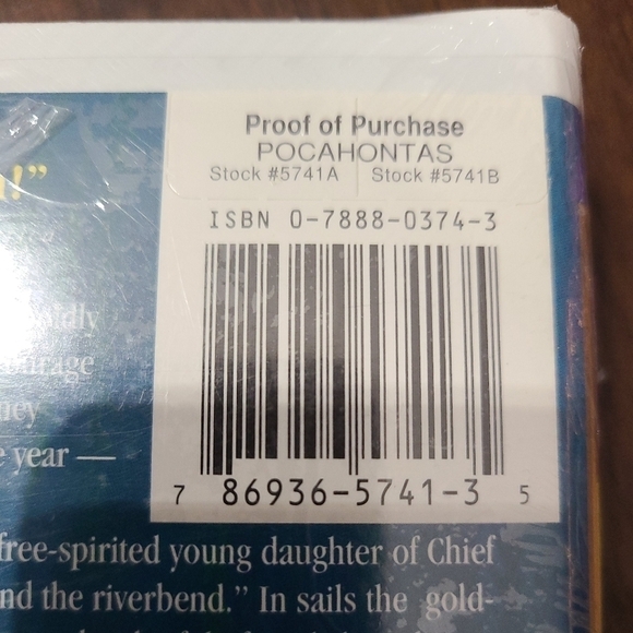 New Sealed Walt Disney Pocahontas (VHS 1996) #5741  First Time on Video Edition - Picture 8 of 8